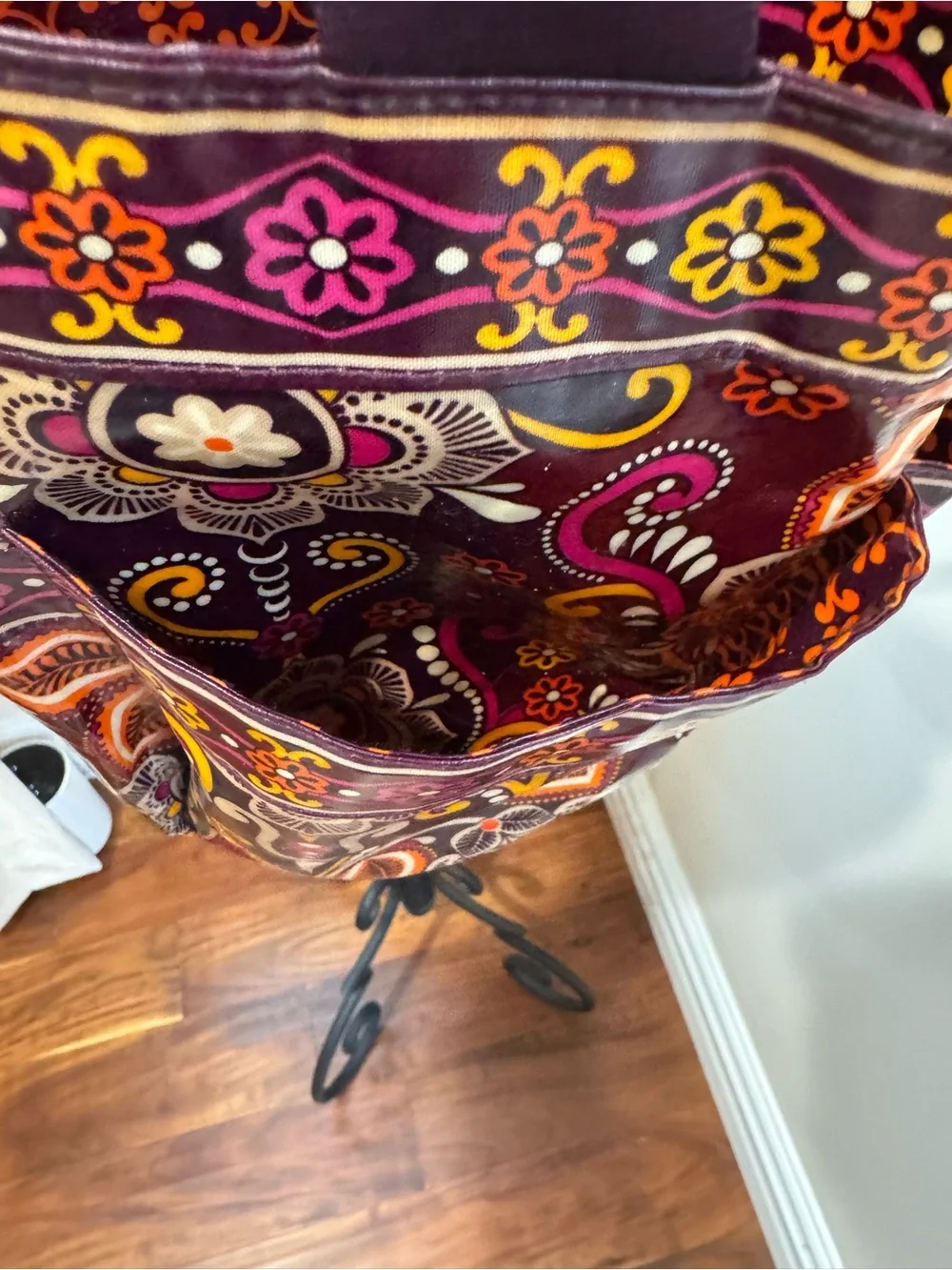 Vera Bradley Floral Patent Tote Purple Pink Orange Bucket Purse Safari Paisley